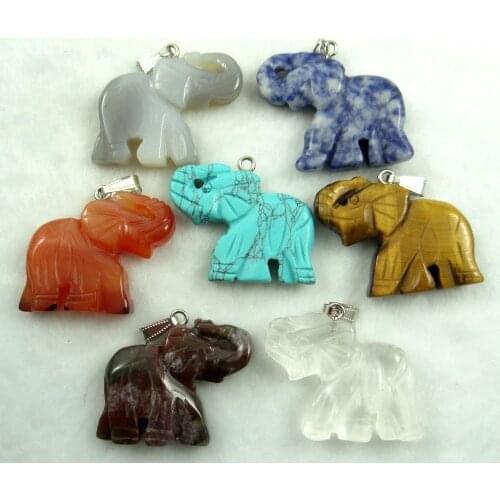 Wholesale 6Pcs Latest styles Natural stone pendants charms Elephant opal Agates Roses Quartz Malay jades for diy jewelry