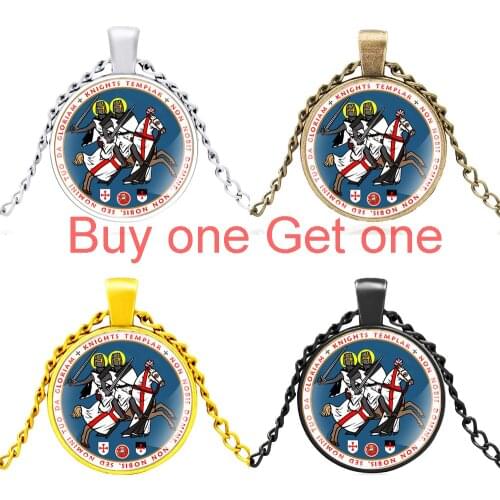 Classic Knights Templar Fashion Glass Dome Black Men Women Charm Necklace Pendant Jewelry Accessories Gift