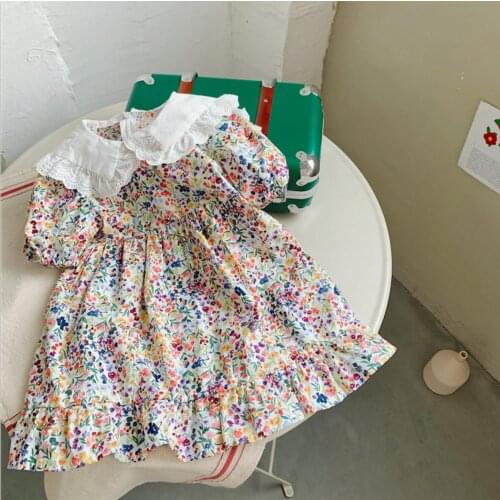 2021 Korea style girls printed dress fashion cotton shorts sleeve summer girls dresses