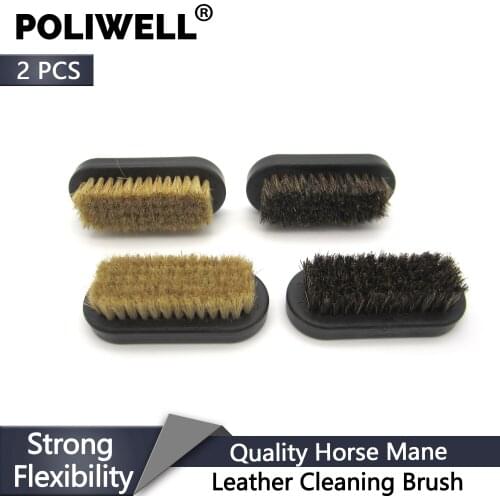 POLIWELL 2PCS Horse Hair Brushes Leather Cleaning Brushs for Clean Car Interior Leather, Leather Clothing, Furniture