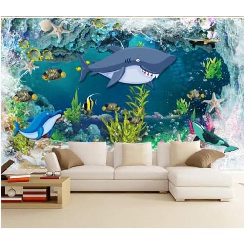 Custom photo wallpaper for walls 3 d murals Cartoon shark 3d dreamy childrens room kids room decorative painting wall papers