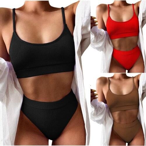Sexy Swimwear Women Bikini Surfing Swimsuit For Women 2021 Push Up Solid Splicing Two-Piece Brazilian Swimwear Beachwear Set