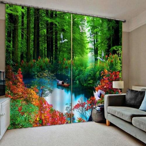 Forest curtain green curtains nature scenery landscape curtain 3D Curtain Luxury Blackout Window Curtain Living Room