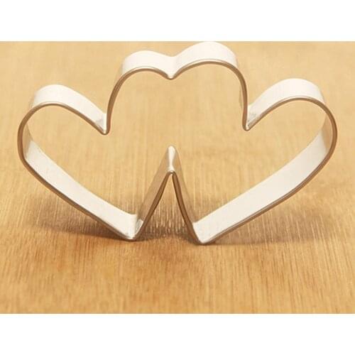 Sweet Love Theme Stainless Steel Cookie Cutter Candy Double Heart Metal Biscuit Maker Kitchen Baking Pastry Tool ZA5936