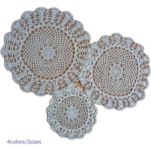 Modern round lace cotton table place mat crochet coffee placemat pad Christmas drink coaster cup mug tea dining doily kitchen
