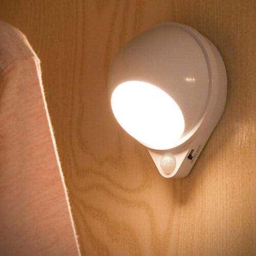 Motion Sensor Light 360 Degree Rotating LED Night Light Rechargeable Water Drop Human Body Sensor Night Lamp Battery Built In