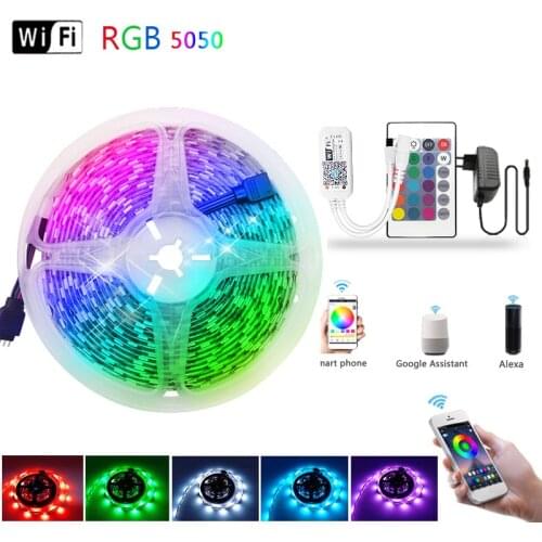 WiFi LED Strip Light RGB SMD 5050 Flexible Ribbon Waterproof RGB LED Light 5M 10M 15M Tape Diode 12V IR WiFi Control for home