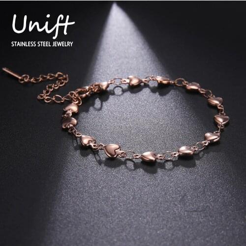 Unift Simple Heart Beads Bracelets&Bangles Charms Solid Color Stainless Steel Vintage Fashion Jewelry for Women Girls Party Gift