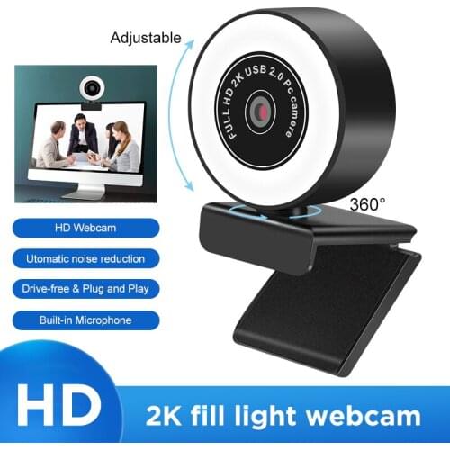 1080P Webcam 2K Autofocus Live Broadcast Video HD Web Camera USB 2.0 with Mic & Fill Light Mini WebCamera Web Cam for Computer