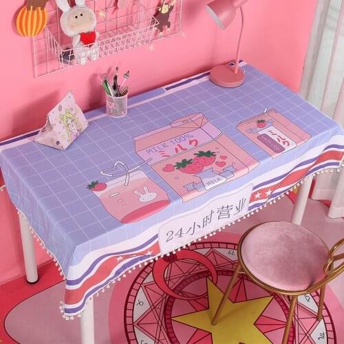 W&G Tablecloth Fabric Cotton Linen Ins Cute Cartoon Rectangular Waterproof Tablecloth Desk Dining for Birthday Party