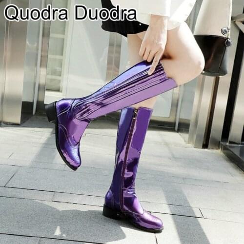 New winter Women boots purple Warm Plush knee-high zipper boots riding woman boots shoes stretch leg yellow Plus size 33-43