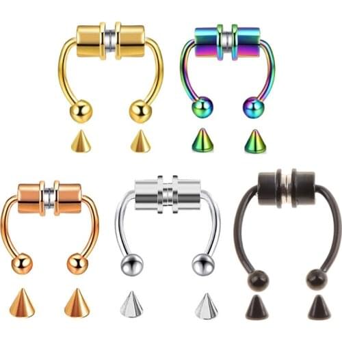 1 Set Magnetic Septum Nose Ring Horseshoe Fake Nose Ring Hoop Reusable Nose Ring Hoop Non-Piercing 316L Stainless Steel T21F