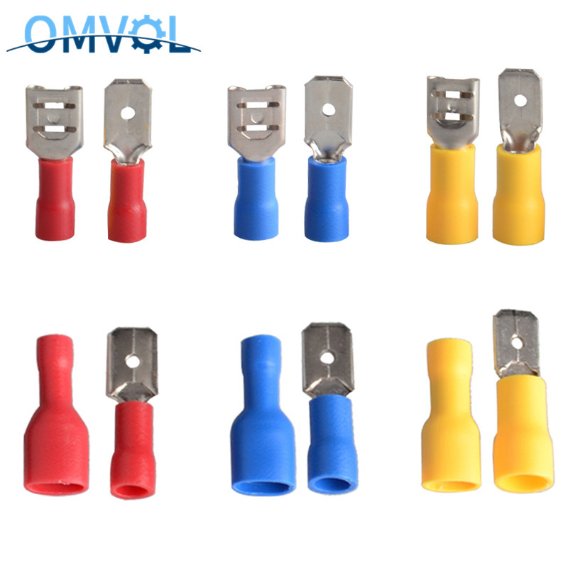 100pcs FDD 1.25-250 MDD1.25-250 6.3mm Red Female + Male Spade Insulated Electrical Crimp Terminal Connectors Wiring Cable Plug