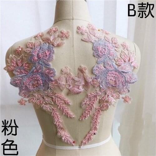 2Pcs/Lot High-end Millet Beads Embroidery Cloth Stickers Flower Lace Patch Wedding Child Dress Patch Clothes Decoration