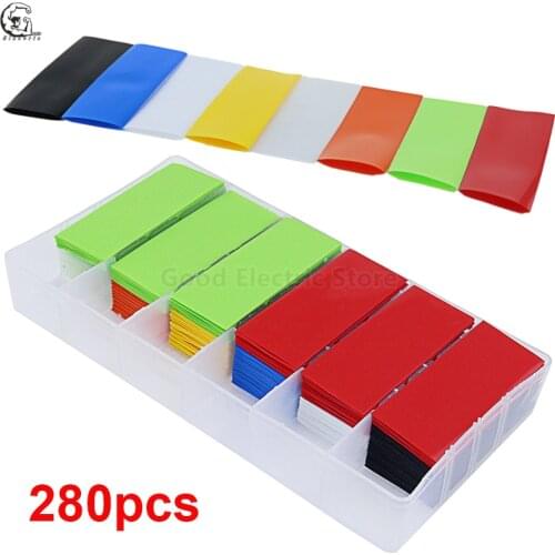 280Pcs/Box 74MM (18650 18500 Battery) 29.5MM Flat 18.5MM in Round PVC Heat Shrink Tubing Tube Wrap Kits Clear 8 Colors