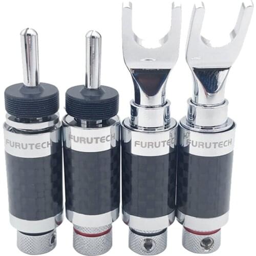 4Pcs Furutech Pure Copper Rhodium-plated No Welding Carbon Fiber Y-plug U-shaped Banana Plug