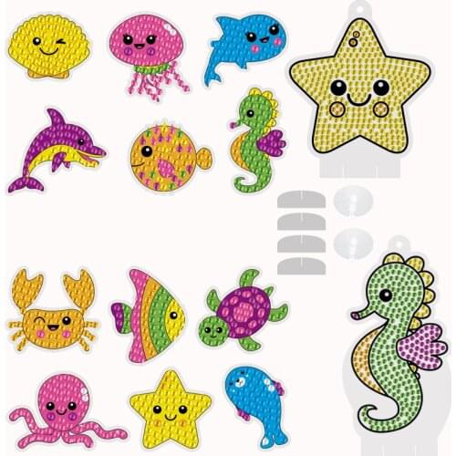 BIG GEM Diamond Painting Stickers Kids 5D DIY Art Craft Animal & Sea World Painting with Diamonds Paint by Numbers for Children
