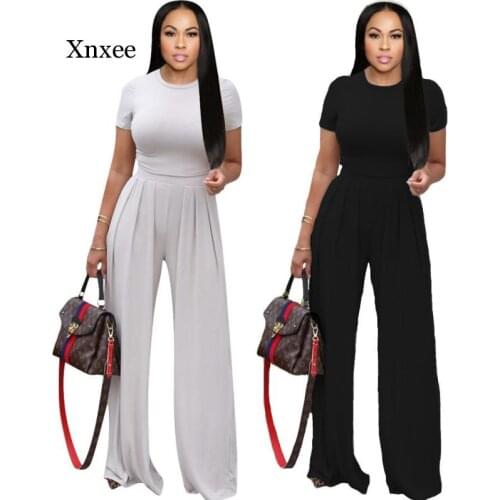 Wide Leg Pants Two Piece Pants Set Short Sleeve Bodycon Crop Tops Loose High Waist Wide Leg Pants Summer Casual Suit Women Suit