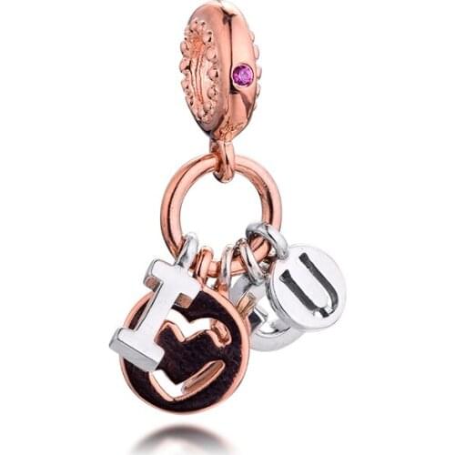 Charms 925 Silver Original Fit Pandora Bracelets Sterling Silver I Love You Rose Gold Charm Beads for Women diy Jewelry Making