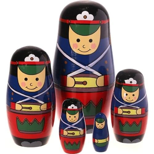 5pcs/set Wood Anime Matryoshka Dolls Cartoon Soldiers Russian Wooden Nesting Dolls Characteristic Handicraft Kids Christmas Gift