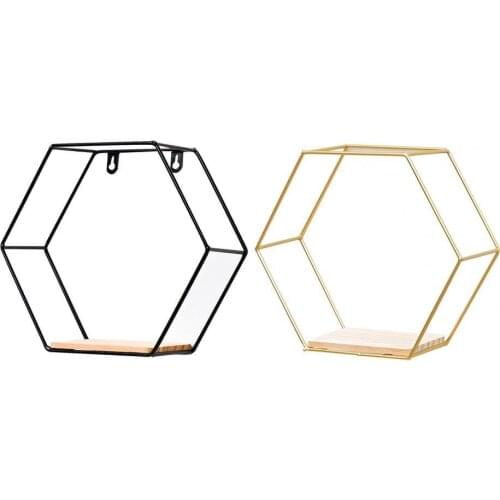 Nordic Home Shelf Storage Holder Hexagonal Iron Stand Small Pot Wall Holder Decoration Craft Design Decorative Shelves