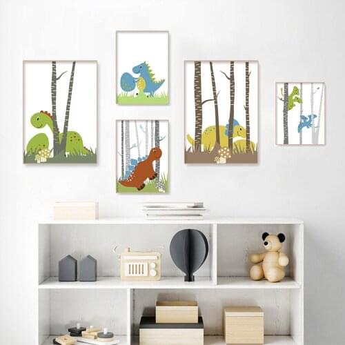 Dinosaur Children Poster Woodland Animals Decor Nursery Bedroom Canvas Prints Kids Boy Room Kawaii Painting for Wall Picture Art