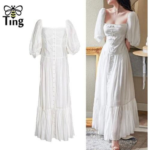 Tingfly Designer Vogue Sexy Slash Neckline Cold the Shoulder White Long Party Dinner Dresses Vintage Elegant Puff Sleeve Dress Z