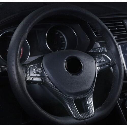 For Tiguan MK2 2017 2018 ABS Carbon fibre Car Steering wheel Button frame Cover trim sticker Car Accessories Styling
