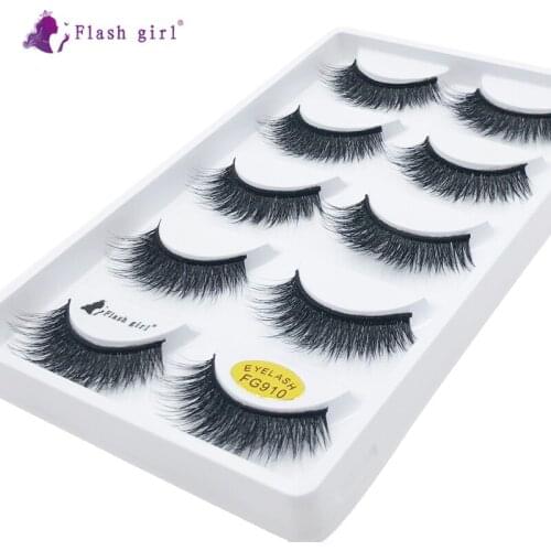 Flash Girl New Design Best Quality 3D Mink Eyelashes 5 Pairs Handmade Natural Fake Eyelash Thick Eye Lashes Extension
