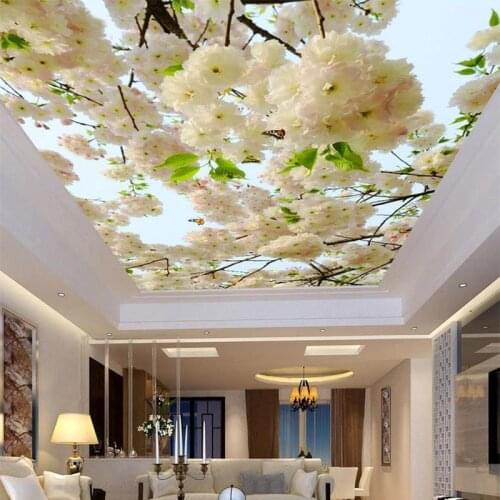 Custom Large 3D Stereo White Flowers Photo Wallpaper Ceiling Mural Living Room Hotel Non-Woven Ceiling Fresco Papel De Parede 3D