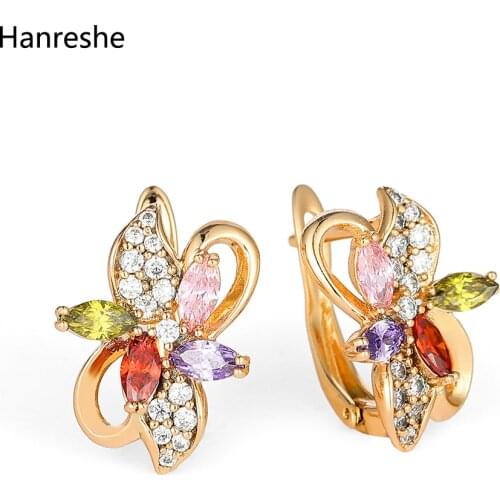 Hanreshe Cute Pretty Stud Earring Vintage Jewelry Party Weddings Gold Plated Cool Colour Violet Rhinestone Earrings Women Gift