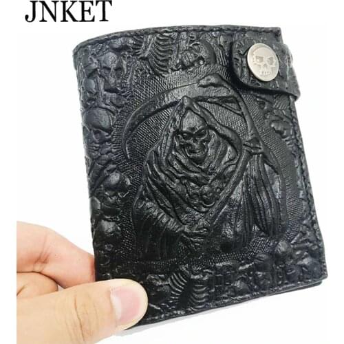 JNKET Skull Embossing Mens Wallet PU Leather Billfold Money Clip Punk Rock Folded Clutch Wallet Retro Devil Purse