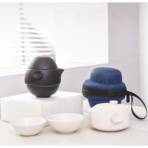 Ceramic Quick Cup One Pot Two Cups Travel Tea Set Black Pottery Portable Travel Tea Set Kung Fu Tea Brewing Set