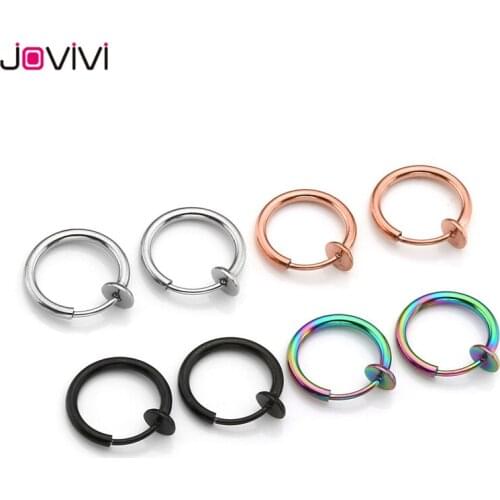 Jovivi 14G Fake Nose Ring Spring Hoop Clip On Earrings Fake Septum Cartilage Earrings Lip Ring Non Piercing Hoop Faux Piercing
