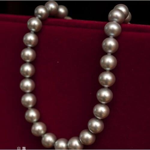 Huge 18"11-12mm freshwater genuine silver gray round pearl necklace 925silver