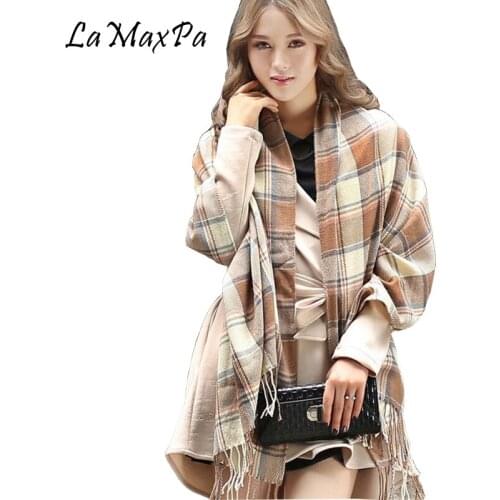 LaMaxPa Women Fashion Winter Stole Plaid Scarves Tippet Wraps Mujer Elegante Chal Bufanda Femme Elegant Echarpe Vrouw Pop Sjaals