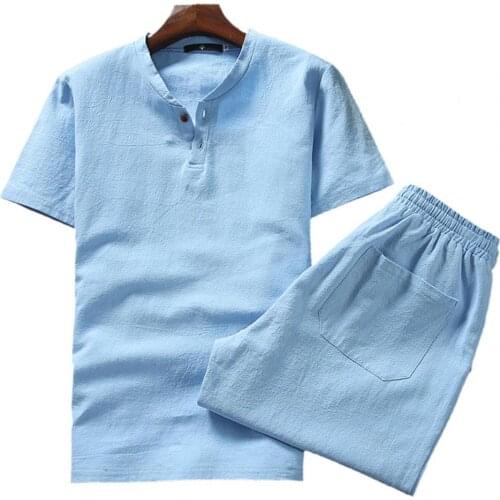 Summer Men Tracksuit Solid Color Short Sleeve T-shirt Drawstring Shorts Outfits Plus Size Fitness Sets спортивный костюм мужск