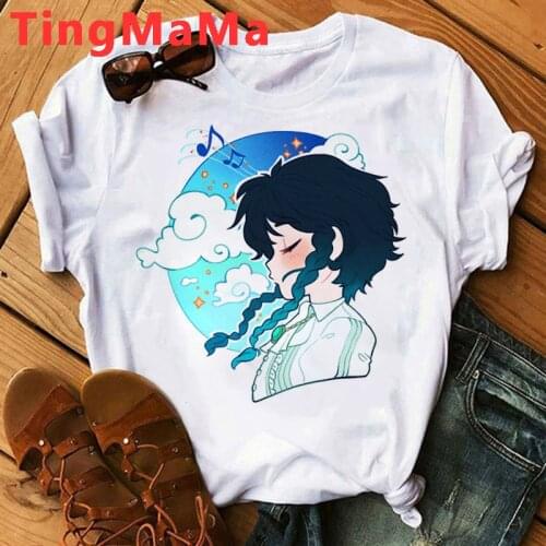 Hot Games Genshin Impact T Shirt Men Kawaii Cartoon Keqing Hu Tao Graphic Tees Casual Anime Unisex Tops Harajuku T-shirt Male