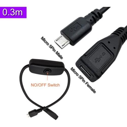 USB micro 5P male-to-female USB cable with on / off switch,USB 2.0 extended push-in key switch cable 0.3m
