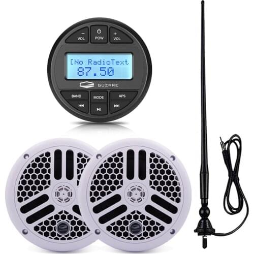 Marine Stereo Bluetooth Radio Audio Media Receiver Car MP3 Player+6.5inch Waterproof Speaker+FM Antenna For ATV Boat Motorcycle