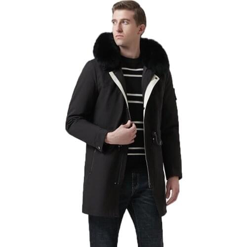 2020 New Arrival Men Parkas Real Rabbit Fur Lined Fox Fur Collar Classic Business Casual Jacket