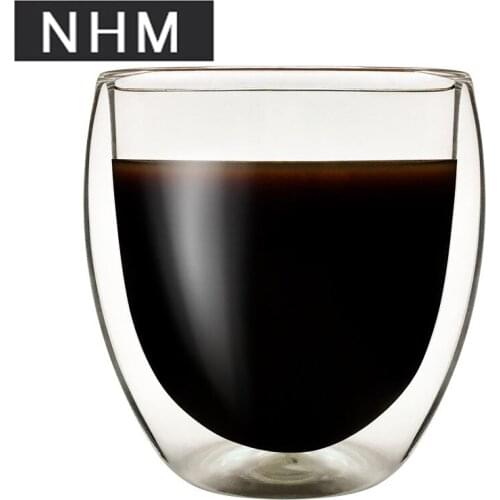 NHM 1 pcs Double coffee cup egg-shaped transparent glass 250ml glass water glass with high borosilicate resistance