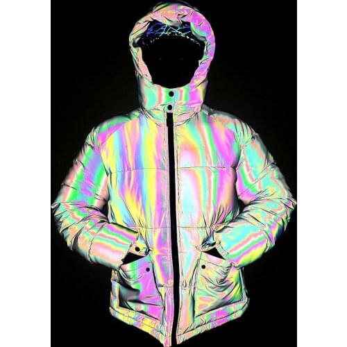2021 Mens New Cold Protection in Winter Cotton-Padded Jacket Youth Colorful Reflective Casual Thickening Cotton-Padded Jacket