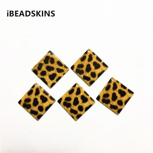 New arrival! 37x37mm 100pcs/lot rhombus-shape acrylic Imitation Leopard print charms for earring/Jewelry making(As shown)
