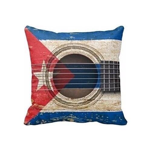New Arrival Joy City Old Acoustic Guitar With Cuban Flag Vintage Style Two Sides Square Zippered Luxury Printing Pillowcases