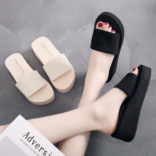 XMISTUO Summer Women Slippers No-slip Fabric Upper Sandals Outside Slippers 3-5-7CM Low-Heels Plus size beach ladies slippers