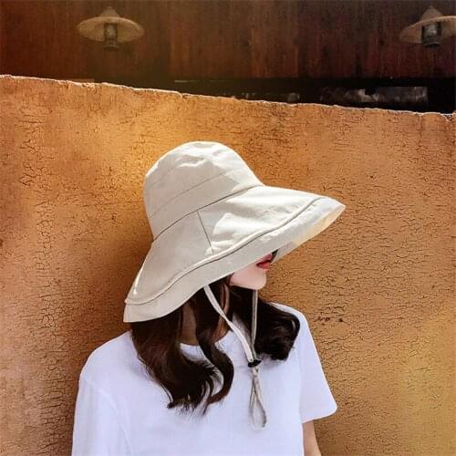 Wide Brim Women Sun Hat Cap Casual Large Brim Bucket Hat Sports Hiking Fishing Female Cap Summer Beach Panama Bob