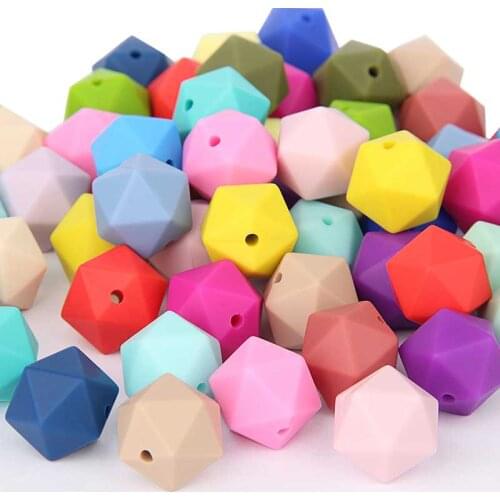 Silicone Beads For Teether 17MM Hexagon Beads DIY Pacifier Chain Baby Shower Gift Nursing Chew Necklace 50pc Mix 20 Colors