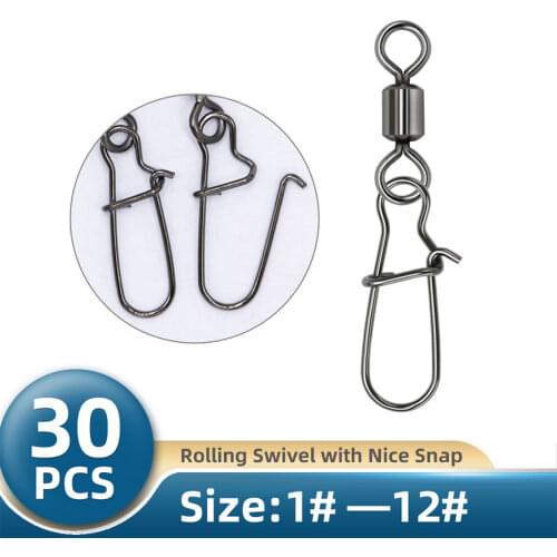 TIANNSII 50PCS 2/0# 1/0# 1-12# Stainless Steel Fishing Connector Pin Bearing Rolling Swivel Snap Pins Fishing Tackle Accessories