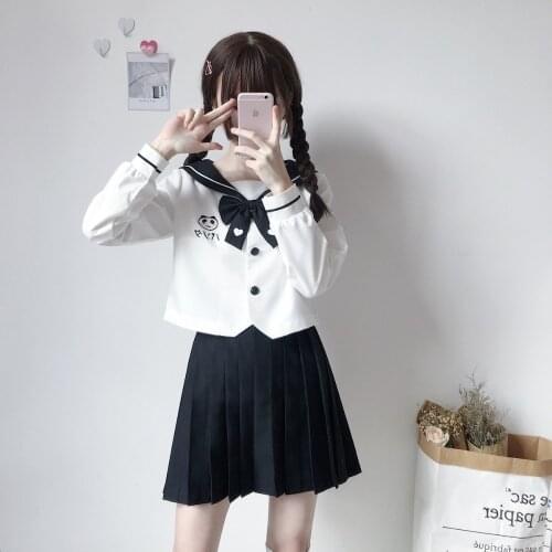 New Japanese school uniforms sailor tops+tie+skirt Navy style Students clothes for Girl Plus size Lala Cheerleader clothing